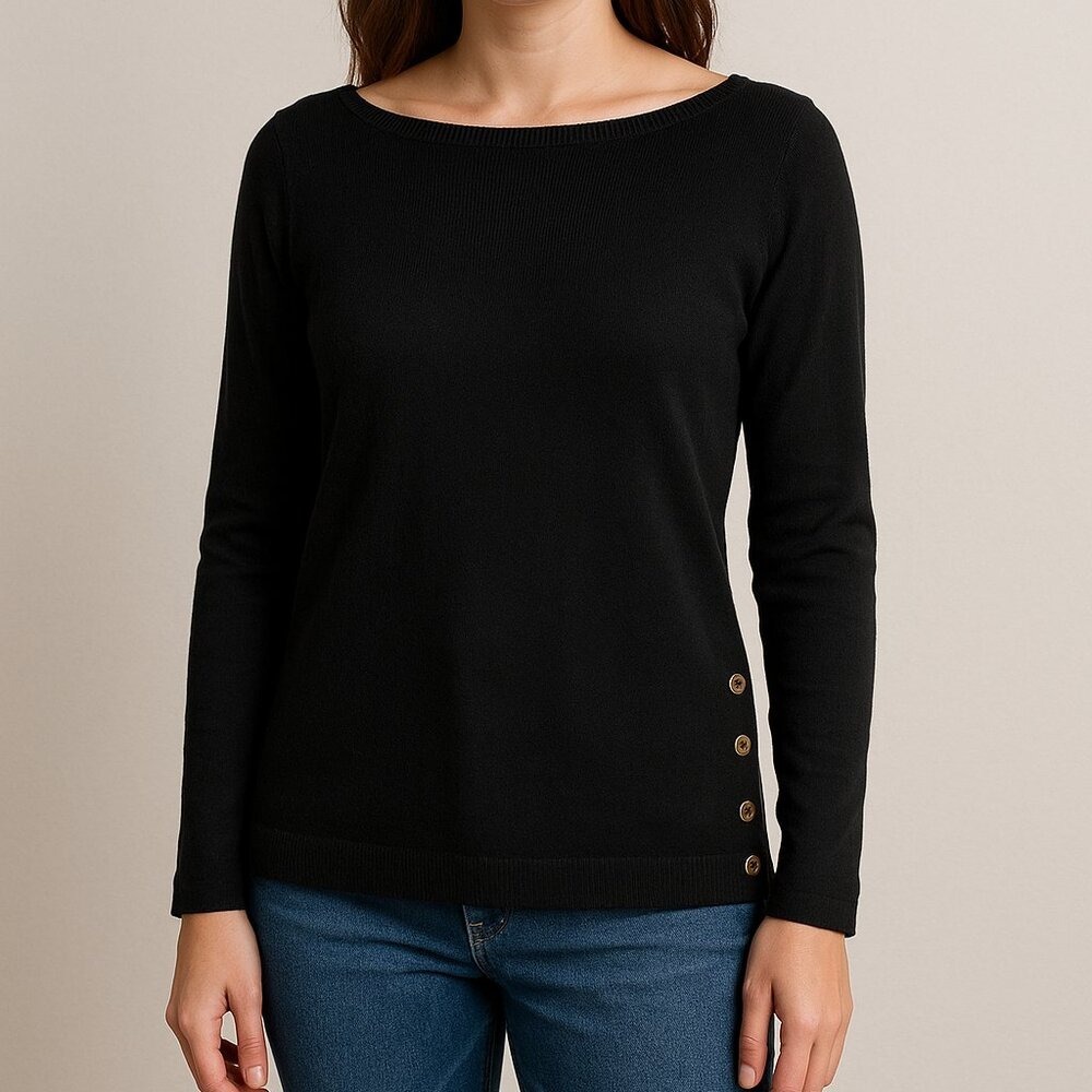 Ann Taylor Black Button-Detail Pull Over Sweater